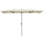 Outsunny Dubbelzijdige Parasol, 451 x 264 cm Zonnescherm met Kruksysteem, 12 Metalen Baleinen, Aluminiummast, Crèmewit