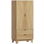HOMCOM Armadio con 2 ante a chiusura ammortizzata, 2 cassetti e barra appendiabiti, 80x50x180cm, Legno naturale
