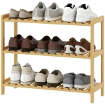 HOMCOM Étagère à chaussures en bambou 3 niveaux pour 9 paires, pour entrée/couloir, 70x26x57,5 cm, naturel