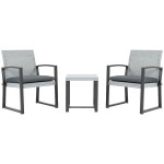 Outsunny Polyrattan Sitzgruppe für 2 Personen Balkonmöbel Set mit Beistelltisch mit Sitzkissen Stahl Schwarz+Grau