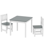 AIYAPLAY Ensemble Table et Chaises pour Enfants 3-8 Ans 3 pièces en Bois avec Bords Arrondis, Gris et Blanc