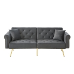 2-Seater Modern Sofa Bed with Velvet Upholstery and Adjustable Backrests, Daybed Perfect for Living Room, 177L x 74W x 71H cm, Gray