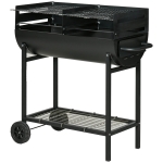 Outsunny Barbecue in Acciaio con 2 Griglie Indipendenti, 2 Ruote e Ripiano Inferiore | Nero | 90cm x 45cm x 96cm
