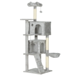 PawHut 160 cm Cat Scratching Tree with Platforms Bed 2 Caves Hammock Ladder Sisal Posts Light Gray
