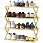 HOMCOM Étagère à chaussures à 4 niveaux, range-chaussures en bambou, pour jusqu'à 12 paires, pour entrée, hall, 60 x 29 x 67 cm, naturel
