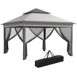 Outsunny Gazebo con Zanzariere Regolabile su 3 Livelli, in Acciaio e tessuto Oxford, 326x326x272 cm, Grigio Chiaro e Scuro