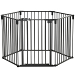 PawHut Dog Safety Gate 6-Panel Playpen Fireplace Christmas Tree Steel Fence Stair Barrier Room Divider Black