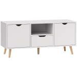 HOMCOM Mobilier TV de 50" cu Sertar, Raft Deschis și 2 Dulapuri, Mobilier TV cu 5 Picioare din Lemn, 110x40x50 cm, Alb