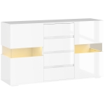 HOMCOM Bufet cu Lumini LED Reglabile prin Telecomandă, Mobilier de Sufragerie cu 4 Sertare și 2 Dulapuri, 120x34x70 cm, Alb