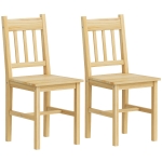 HOMCOM Set of 2 Wood Dining Chairs, Kitchen Chairs with Slatted Back, Wide Seat, Natural Wood