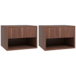 HOMCOM Set 2 Noptiere Suspendate cu Sertar și Raft Inferior Deschis, Noptiere pentru Dormitor din MDF, 40x34x29 cm, Maro