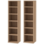 HOMCOM Set de 2 Biblioteci cu 12 Rafturi pentru 204 CD-uri/DVD-uri, Bibliotecă Coloană, 21x22,5x88,5 cm, Lemn Natural