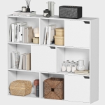 HOMCOM Étagère, 9 compartiments cubiques, 3 portes, 6 étagères ouvertes, pour salon, chambre, panneau de particules, Blanc