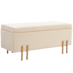 HOMCOM Upholstered storage bench, chest bench, foam, metal, rubberwood, 100 x 40 x 42 cm, Beige