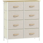 HOMCOM Schlafzimmer-Kommode mit 8 Stoffschubladen, Stahlstreben, Holzoberfläche, 4 Aufbewahrungstaschen, 2 Haken, Beige