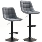 HOMCOM Modern Bar Stool, Set of 2 Swivel Bar Chairs with Backrest, Height-Adjustable, with Footrest, Padded, Dark Gray