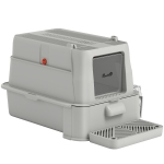 PawHut Bac à litière pour chat XL en Acier Inoxydable avec Couvercle Rabattable 180° Côtés Hauts Pédale Pelle Gris clair