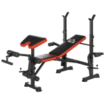 HOMCOM Panca Multifunzione Regolabile con Supporto per Bilanciere, in Acciaio e Plastica, 175x139x127 cm, Rosso e Nero