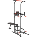 HOMCOM Estación de Musculación Multifuncional Torre de Entrenamiento Ajustable en Altura con Banco Plegable Barra de Dominadas para Fitness 220x98x181-229 cm Negro