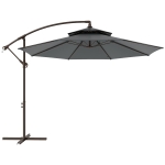 Outsunny 2.7m Garden Banana Parasol Cantilever Umbrella with Crank Handle, Double Tier Canopy and Cross Base for Outdoor, Hanging Sun Shade, Dark Grey