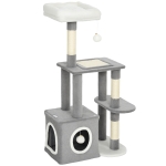 PawHut Krabpaal 107 cm kattentoren met hol, 2 pluche ballen, sisalstammen, groot platform, 55x40x107 cm, Grijs