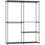 HOMCOM Draagbaar kledingrek, metalen frame, stofplanken, veel ruimte, Zwart