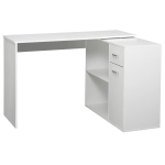 HOMCOM Scrivania angolare girevole 180°, con libreria, cassetto e armadietto, 117x82x74cm, Bianco