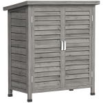 Outsunny Gartenschrank Holz Gerätehaus Geräteschuppen Geräteschrank Holzhütte Pultdach Bitumenpappe Lamellentüren Grau 87 x 46,5 x 96,5 cm