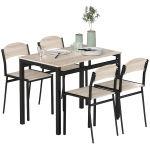 HOMCOM Set de masa din 5 Piese cu 1 masa dreptunghiulara 100x63x76.5 cm si 4 Scaune 45x40x82 cm, din otel si MDF, Negru si lemn natural