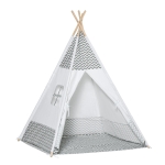HOMCOM Tienda de Campaña para Niños de +3 Años Tipi Infantil de Madera Portátil con Ventana Colchoneta y Bolsa de Transporte para Interiores y Exteriores 120x120x155 cm Gris