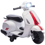 AIYAPLAY Mota Elétrica para Crianças 6V com Licença Vespa Rodas Auxiliares Velocidade de 2,5km/h Farol e Buzina 71x37x52 cm Branco