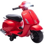 AIYAPLAY Mota Elétrica para Crianças 6V com Licença Vespa Rodas Auxiliares Velocidade de 2,5km/h Farol e Buzina 71x37x52 cm Vermelho