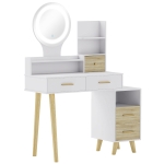 HOMCOM Tocador con Espejo y Luces LED Ajustables con 5 Cajones 4 Compartimentos y 1 Estante 100x44x137 cm Blanco y Natural