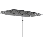 Outsunny 4.4m Double-Sided Garden Parasol Patio Sun Umbrella Shade Outdoor with LED Solar Light, NO BASE INCLUDED, Dark Grey