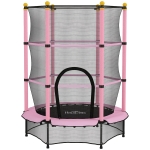 HOMCOM Trambolină Elastică pentru Copii 3-10 Ani cu Plasă de Siguranță și Țevi Capitonate, Ø140x190 cm, Roz