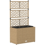 Outsunny Jardineira com Treliça 3 Vasos (22 L) Resina Trançada e Aço 57x30x107 cm Cor Areia