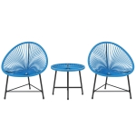 Outsunny Conjunto de Jardim Exterior em Resina Trançada 2 Pessoas Tampo em Vidro Temperado para Varanda Terraço Pátio Azul