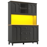 Tall Kitchen Sideboard Cabinet with App-Controlled Changing LED Lighting, Cupboard with Open Display Shelf, 120L x 40W x 180H cm, Black