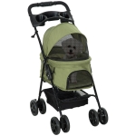 PawHut Carrinho de Passeio para Animais de Estimação Dobrável 4 Rodas Tecido Oxford 300D Cesto e Porta-copos Verde