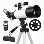 Telescopio astronómico Outsunny 70 mm — 40x/16x, trípode regulable, 80 x 80 x 135 cm, blanco
