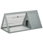 PawHut Clapier triunghiular dublu pentru iepuri cu țarc exterior și căsuță, lemn brad, gri — 116 x 62,2 x 52,5 cm