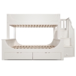 Children's Bunk Bed with Under-bed Pull-out Drawer, Ladder Cabinet Storage, Staircase Sleeper for Living Room, 246L x 141W x 150H cm, White