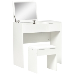 HOMCOM Tavolo da Trucco con Specchio Richiudibile, Tavolo da Trucco Moderno, con Sgabello, Vano Contenitore (4 Scomparti), MDF Bianco, 80x40x79 cm