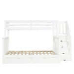 Children's Bunk Bed with Staircase, Drawer Storage, Slatted Base, Solid Wood Frame for Compact Room, 225L x 140W x 150H cm, White