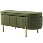 HOMCOM Banc de rangement, bout de lit en velours avec couvercle, pieds en métal, capacité 72 L, 108x44x43,5cm, vert foncé