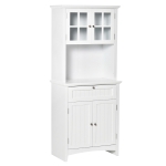 HOMCOM Kitchen Cupboard, Wooden Storage Cabinet with Framed Glass Door, Drawer, Microwave Space for Dining and Living Room, White