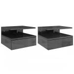 HOMCOM 2 Mesitas de Noche Flotantes con 1 Cajón y Estante Abierto Diseño Moderno 35x32x22,5 cm Negro Brillo