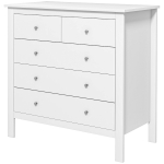 HOMCOM Commode à 5 tiroirs, meuble de rangement, avec poignées, glissières métalliques,  en bois, 79l x 39,5P x 80,5H cm, blanc