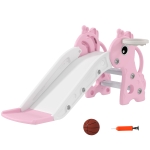 AIYAPLAY Scivolo bambini 3-in-1 a forma di giraffa con canestro e pallone, 106×51,5×52 cm, Rosa