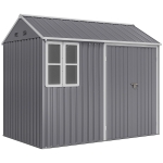 Outsunny 8 x 6 ft Galvanised Garden Shed, Outsoor Metal Storage Shed with Double Doors Window Air Vents for Patio, Lawn, Grey